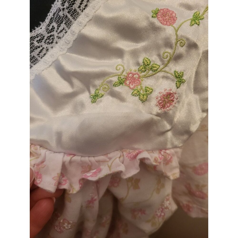 Moon Dance Pink/White  Button Up Gown/Robe L Bow Embroidery Cottage Tradwife - Picture 8 of 8